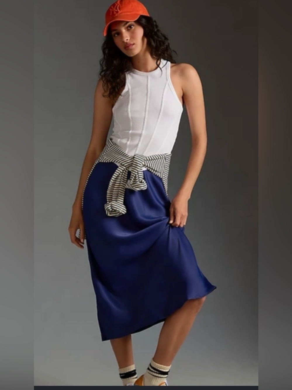 Anthropologie TILDA MIDI SKIRT size PETITE SMALL MARIN NAVY BLUE